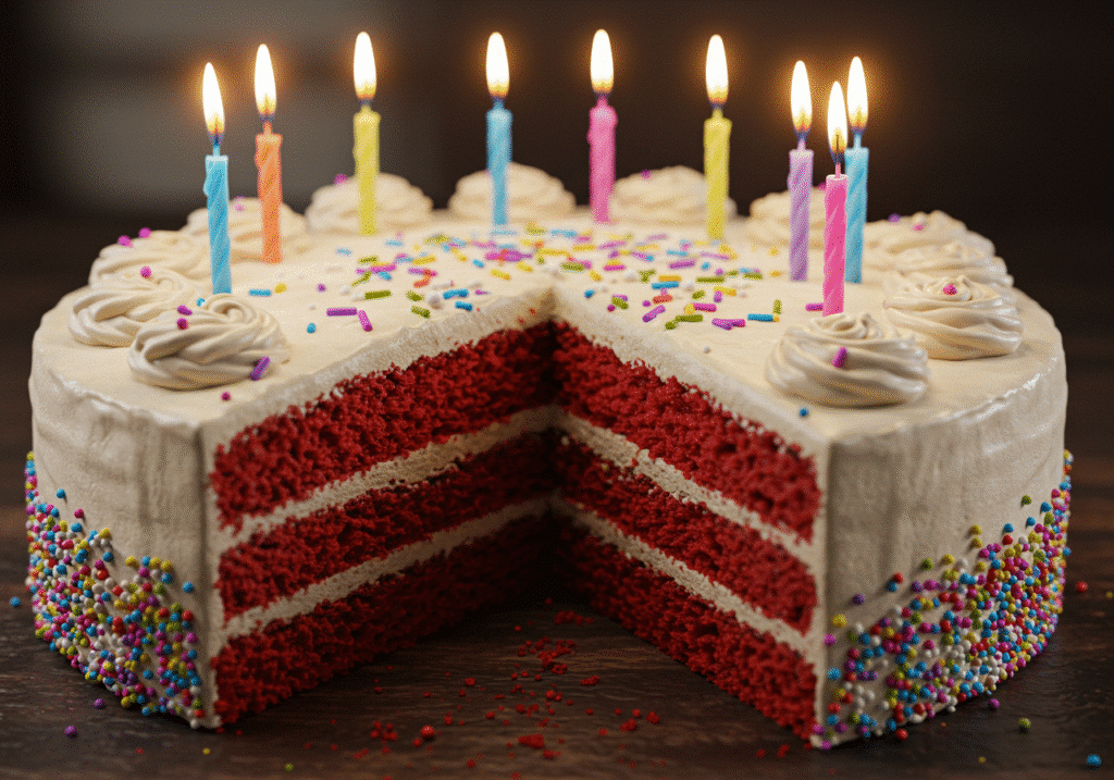 red velvet birthday cake with cream cheese frosting