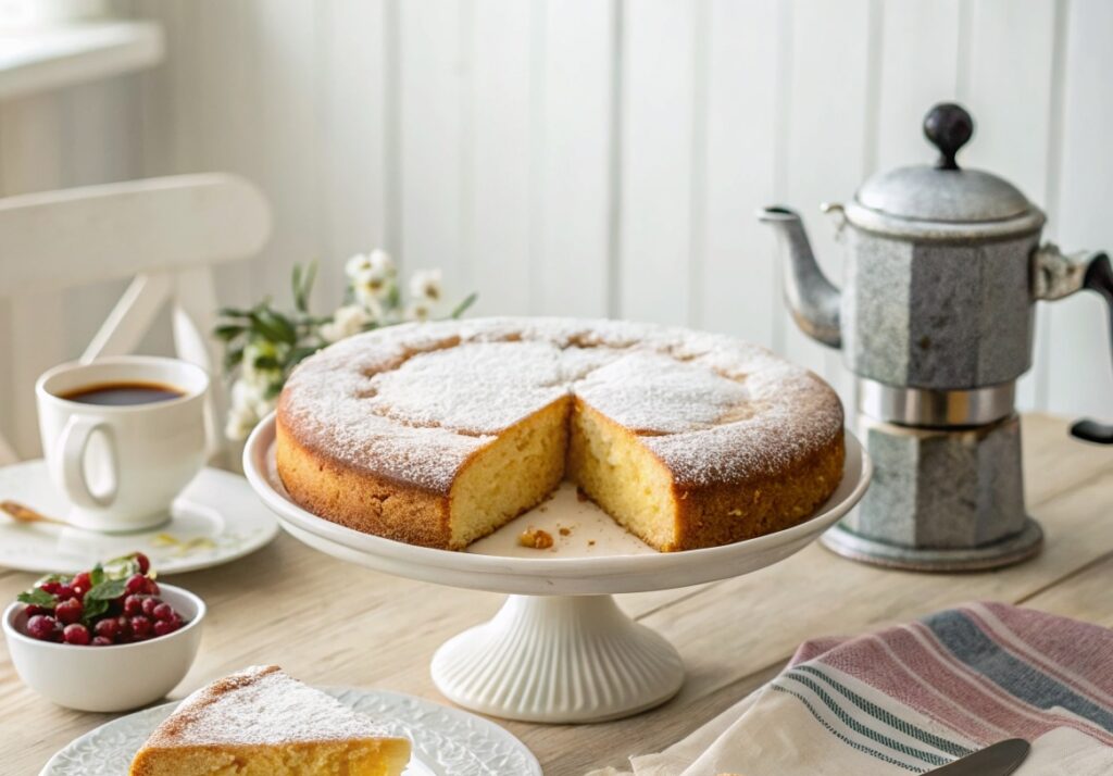 Vintage Swedish Cake Recipe served on traditional Nordic coffee table with Swedish fika setting including coffee cups and authentic presentation