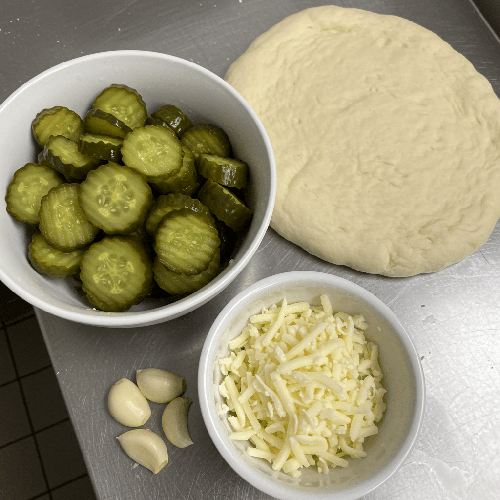 ingredients for homemade pickle pie pizza