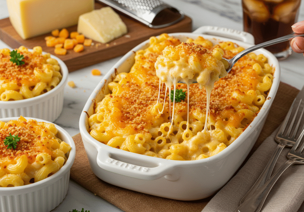 National Mac and Cheese Day skillet with golden cheese