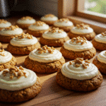 Close-up of carrot cake cookies recipe with cream cheese frosting