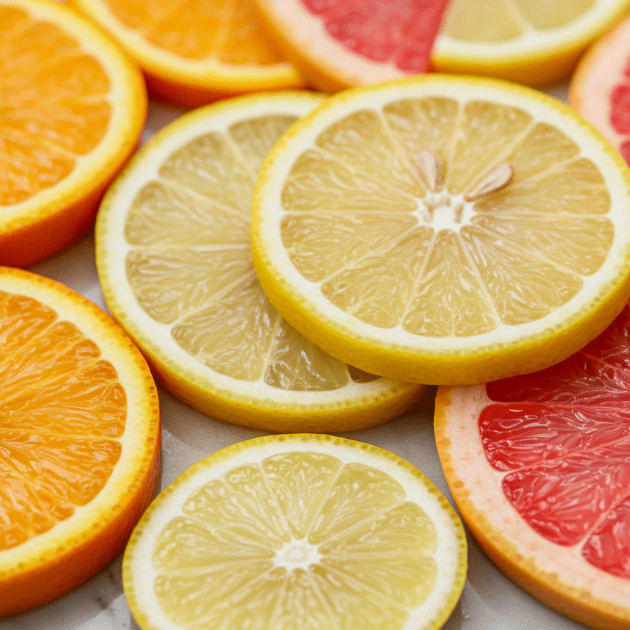 Vitamin C rich sliced citrus fruits
