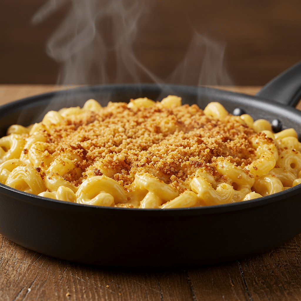 National Mac and Cheese Day skillet with golden cheese