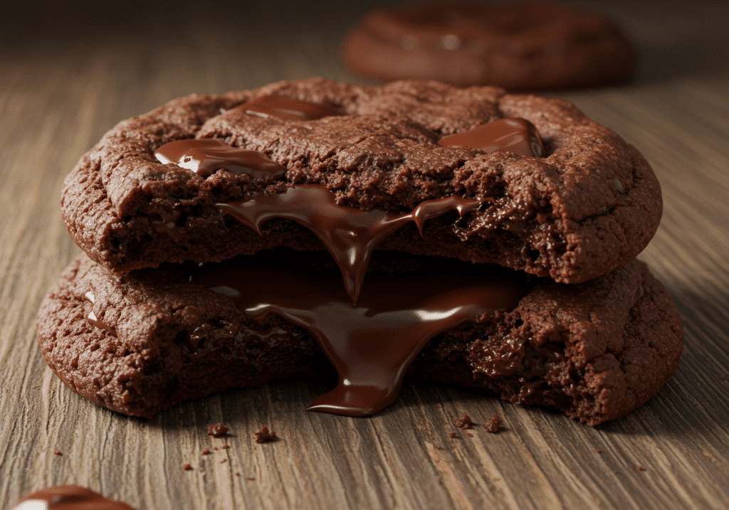Gooey double chunk chocolate cookie close-up