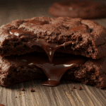 Gooey double chunk chocolate cookie close-up