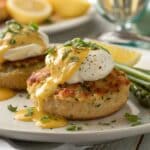 Crab Cake Eggs Benedict with poached egg and hollandaise