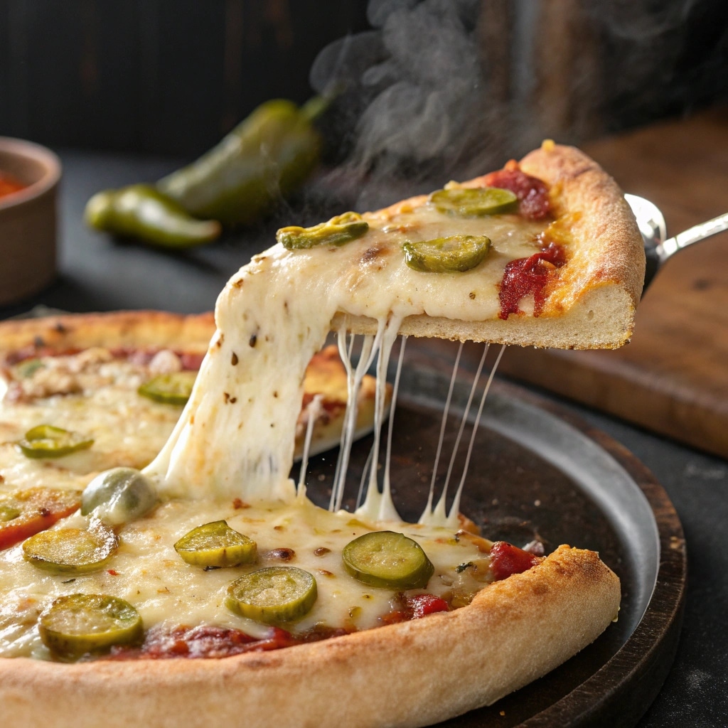 cheesy slice of homemade pickle pie pizza