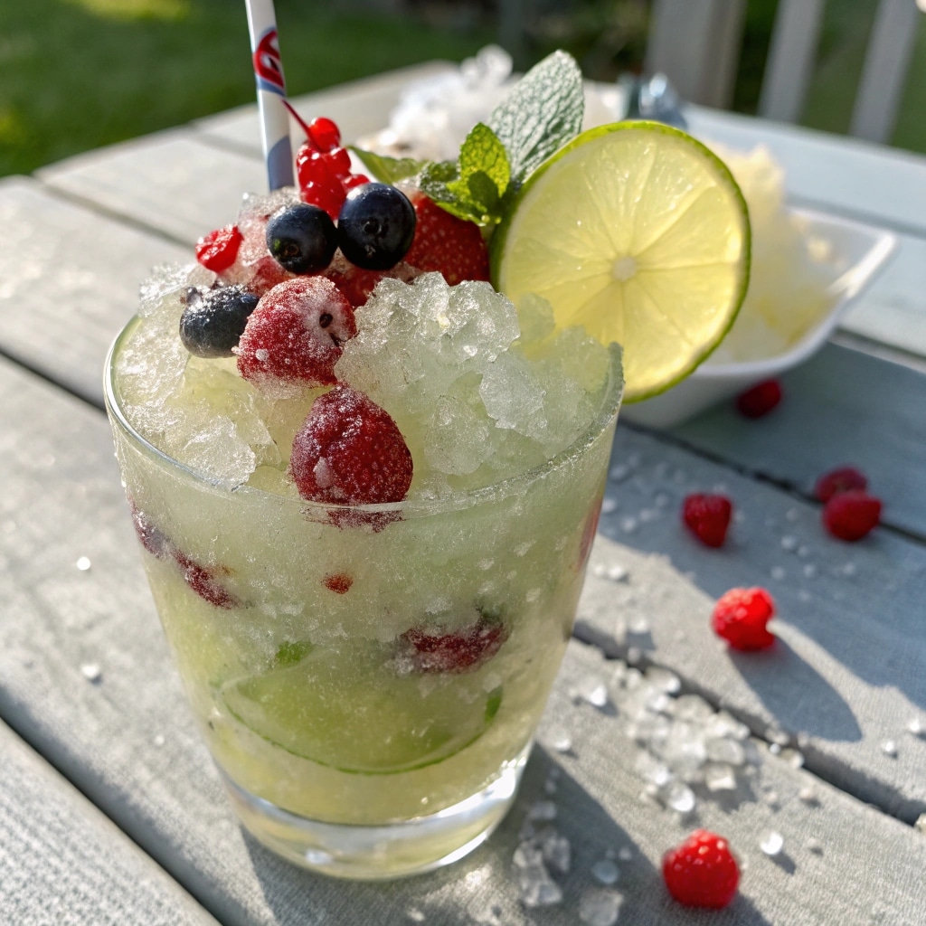Frozen Hugo Spritz with berries and mint
