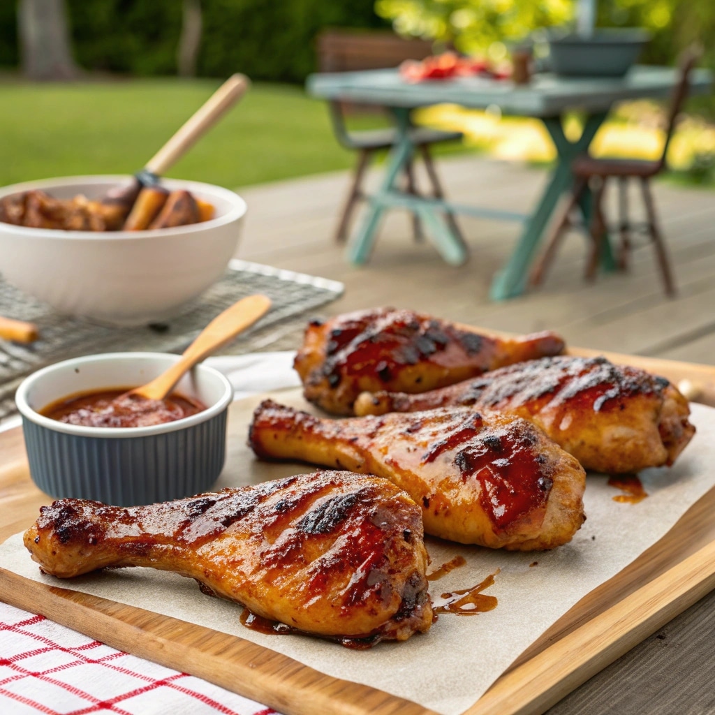 BBQ sauce on grilled chicken legs