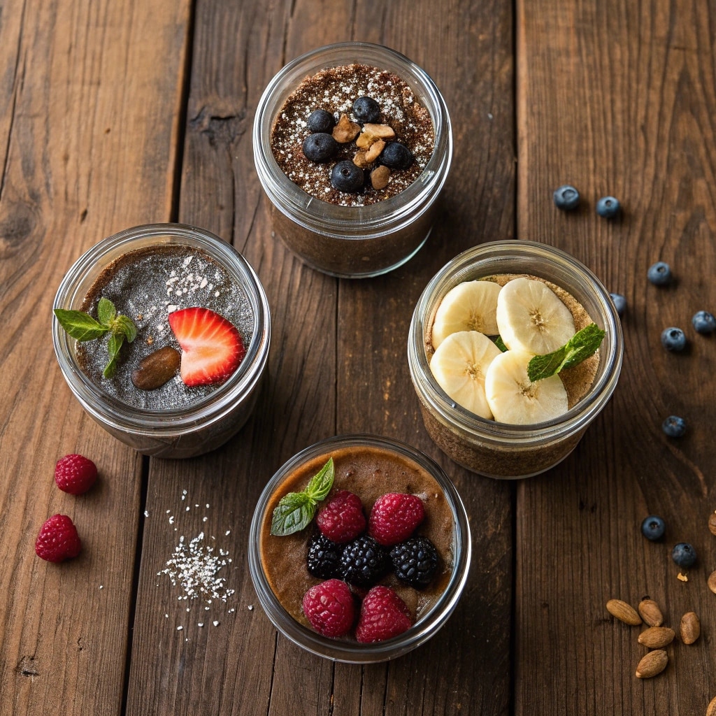 chia pudding with protein powder in multiple flavors
