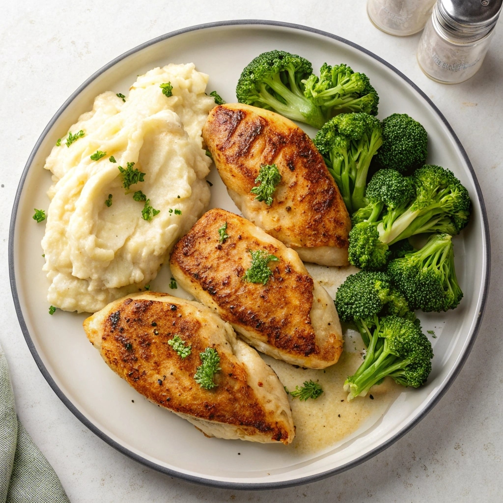 chicken king chicken recipe served with mashed potatoes and vegetables