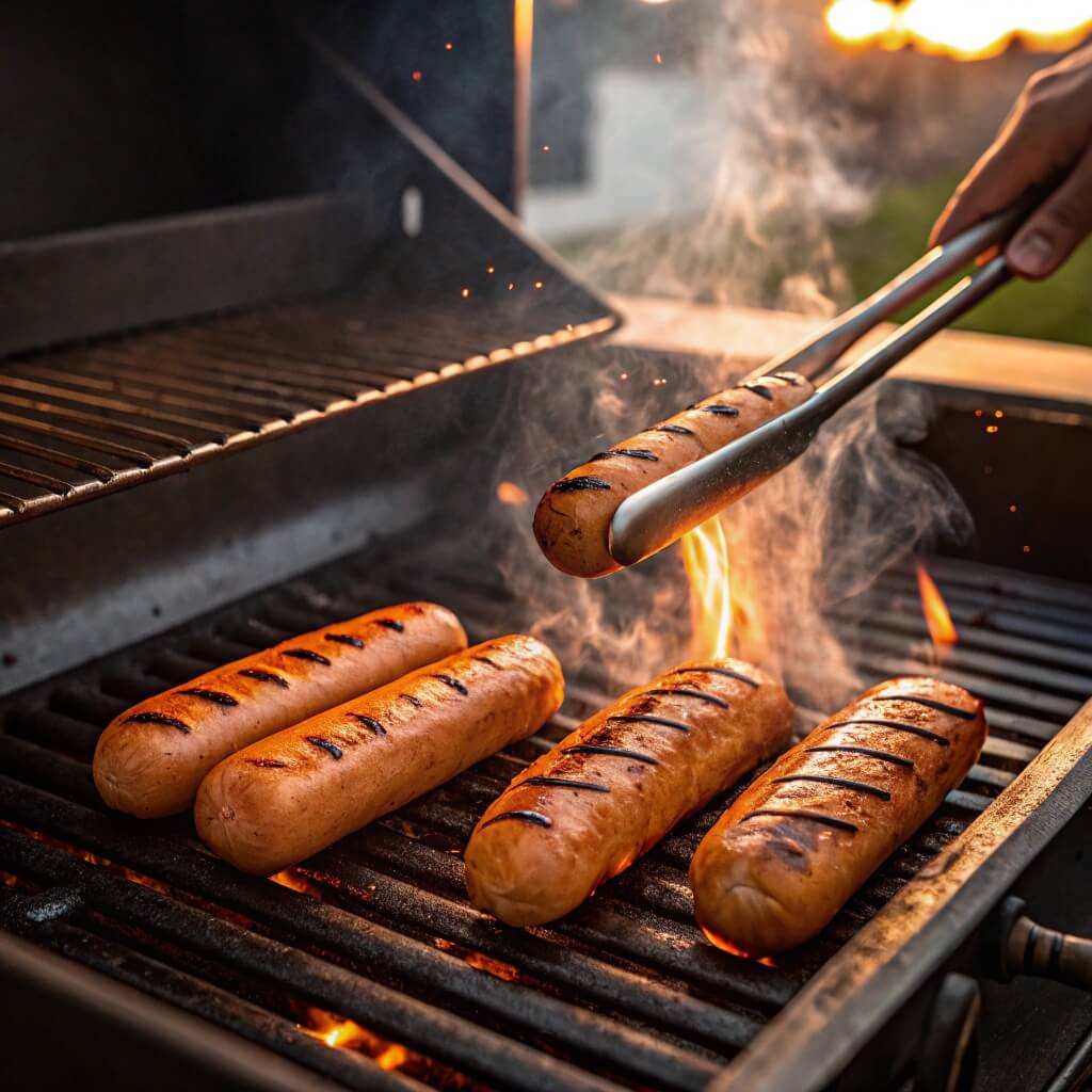 grilling all-beef hot dogs with perfect grill marks for National Hot Dog Day celebration