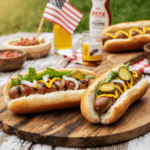 All-beef hot dogs with classic toppings for National Hot Dog Day recipe celebration
