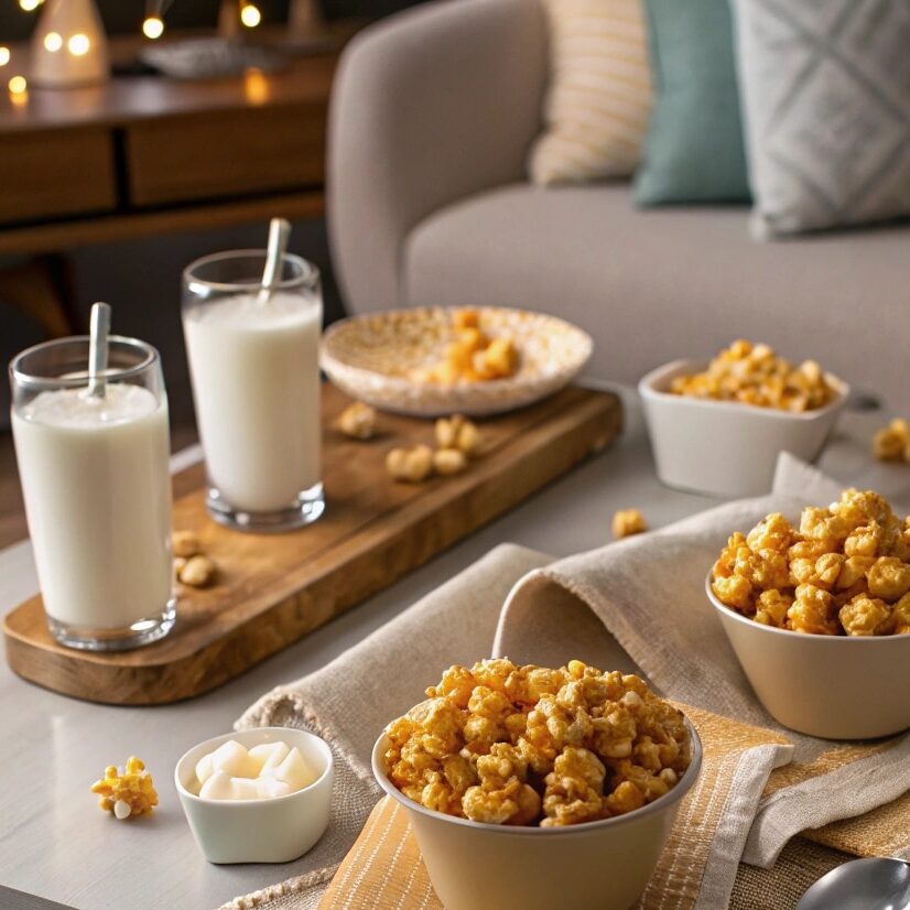 Honey popcorn recipe served in elegant bowls on cozy table setup perfect for movie night entertaining